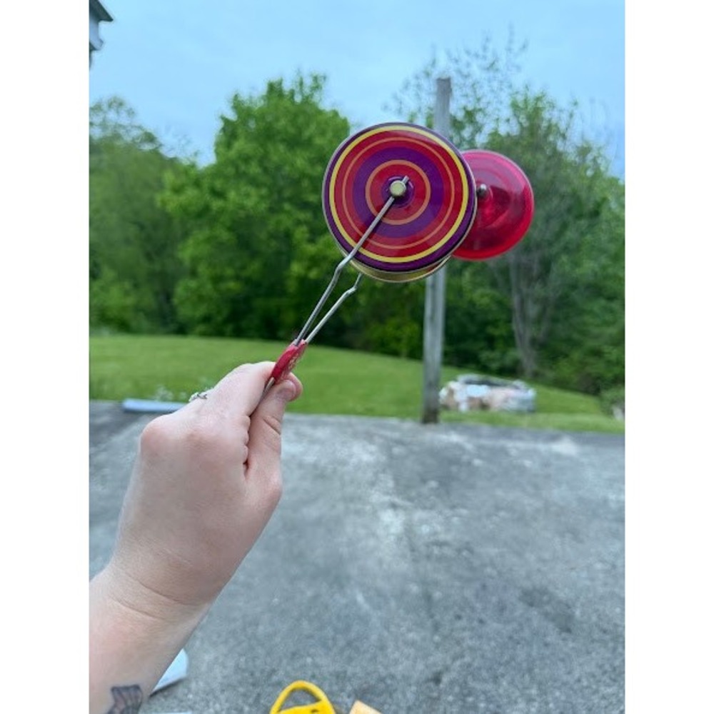 Regal Whirl-O Magnetic Gyro Wheel Retro Kinetic Spinning Toy Red Yellow Purple